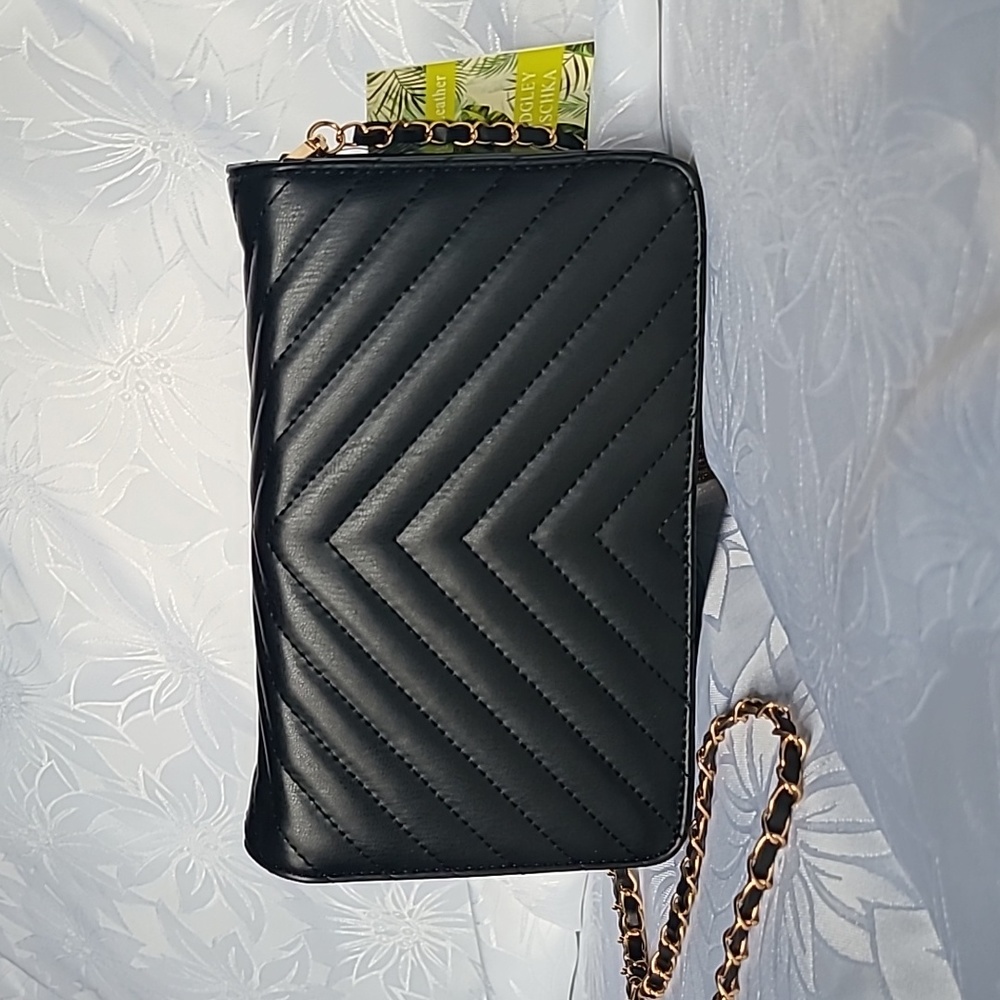 Badgley Mischka Black Crossbody Bag with Gold Accents - Picture 3 of 13